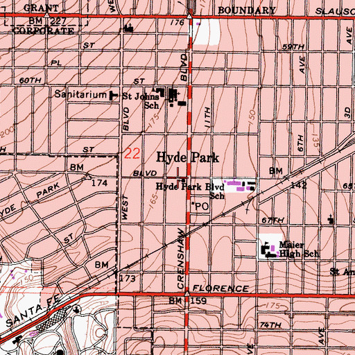 Topographic Map of Hyde Park, CA