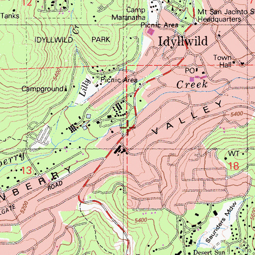 Topographic Map of Idyllwild, CA
