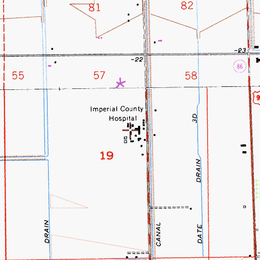 Topographic Map of Imperial County Hospital, CA