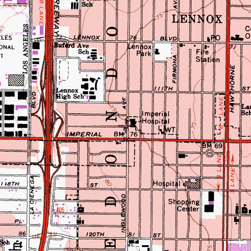 Topographic Map of Imperial Hospital, CA
