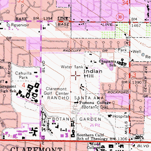 Topographic Map of Indian Hill, CA