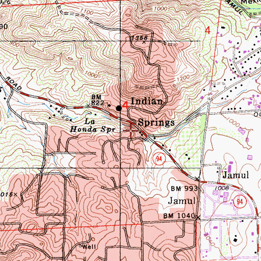 Topographic Map of Indian Springs, CA