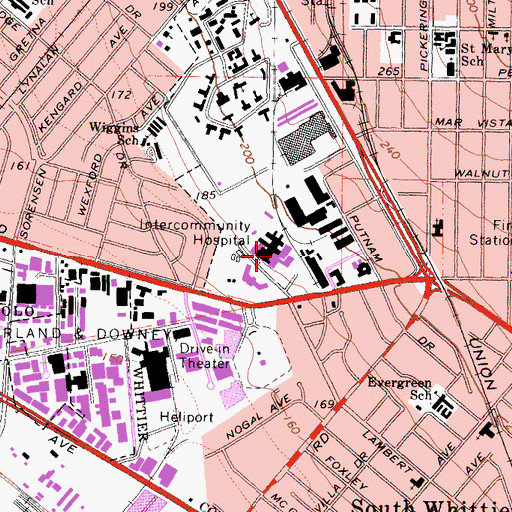 Topographic Map of Presbyterian Intercommunity Hospital, CA