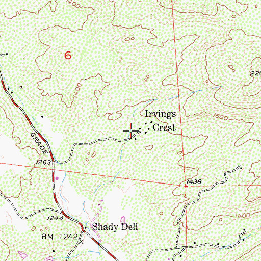 Topographic Map of Irvings Crest, CA