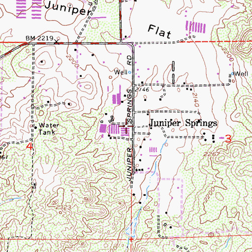 Topographic Map of Juniper Springs, CA