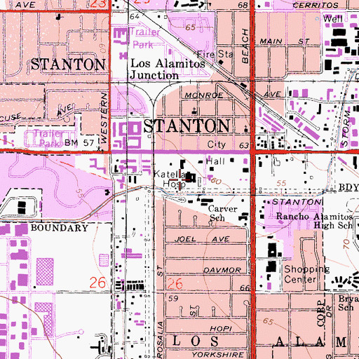 Topographic Map of Katella Hospital, CA