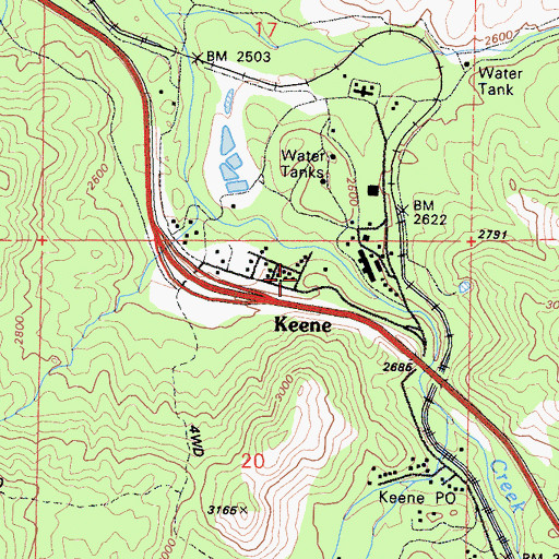 Topographic Map of Keene, CA