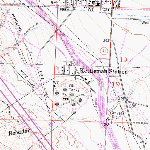 Topographic Map of Kettleman Station, CA