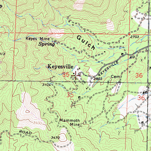 Topographic Map of Keyesville, CA