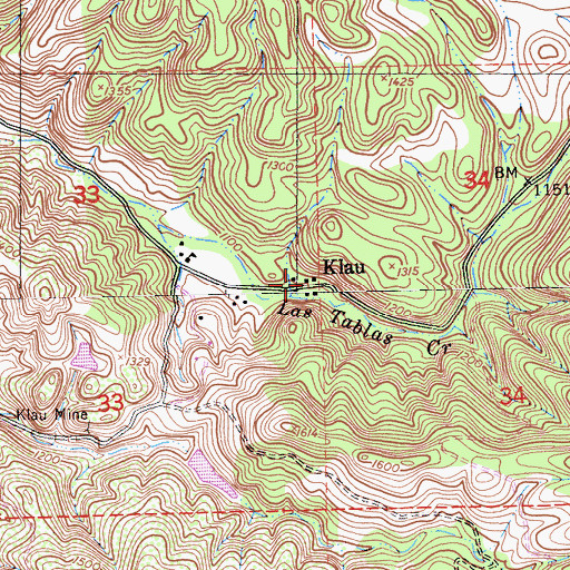 Topographic Map of Klau, CA