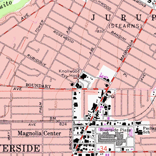 Topographic Map of Knollwood Hospital, CA