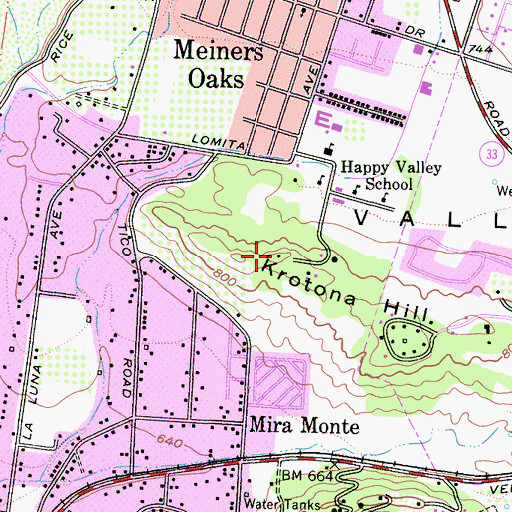 Topographic Map of Krotona Hill, CA