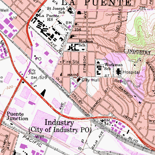 Topographic Map of La Puente, CA