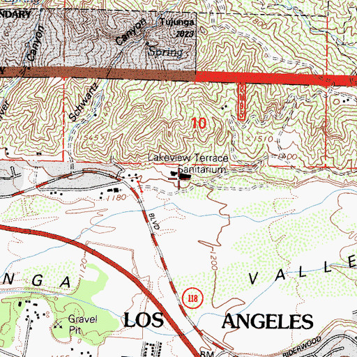 Topographic Map of Lakeview Terrace Sanitarium, CA