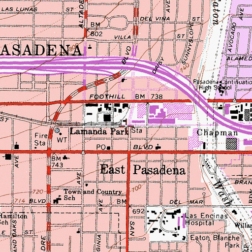 Topographic Map of Lamanda Park, CA