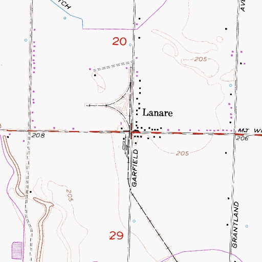 Topographic Map of Lanare, CA