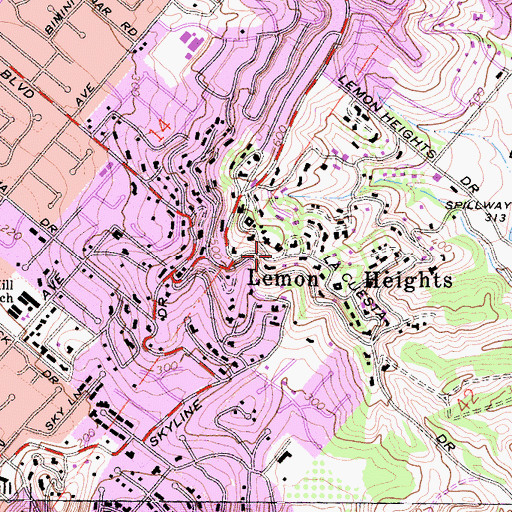 Topographic Map of Lemon Heights, CA