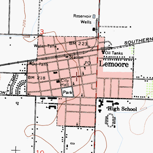 Topographic Map of Lemoore, CA