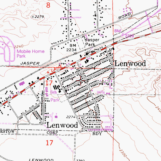 Topographic Map of Lenwood, CA