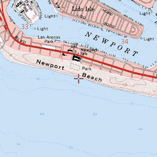 Topographic Map of Lido Isle, CA