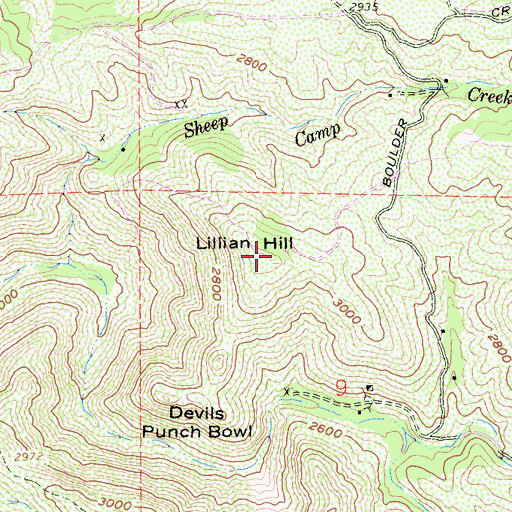 Topographic Map of Lillian Hill, CA