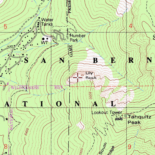 Topographic Map of Lily Rock, CA