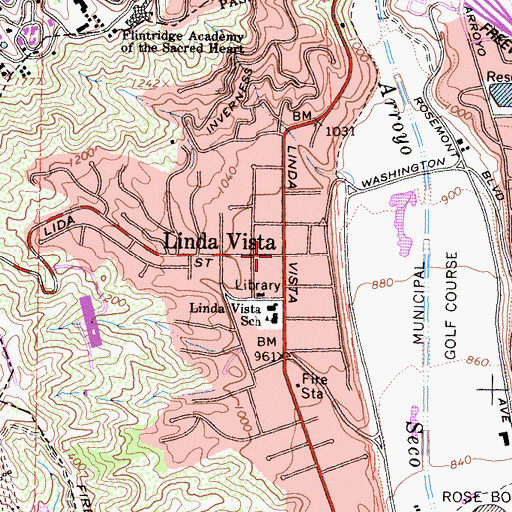 Topographic Map of Linda Vista, CA