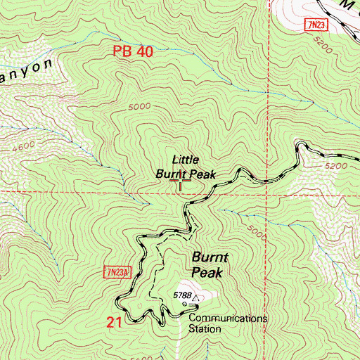 Topographic Map of Little Burnt Peak, CA