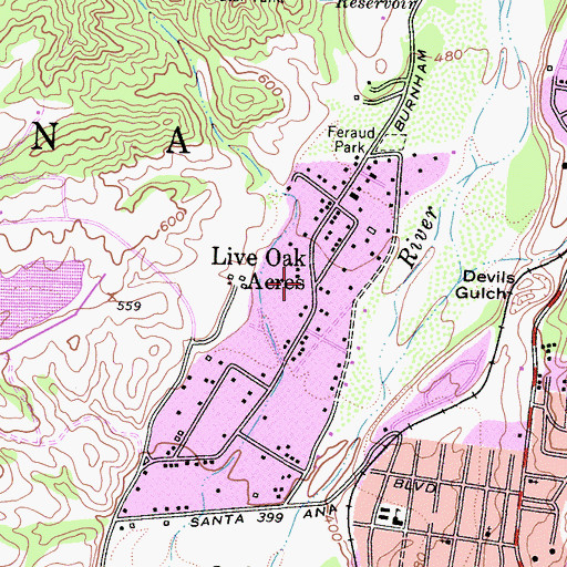 Topographic Map of Live Oak Acres, CA