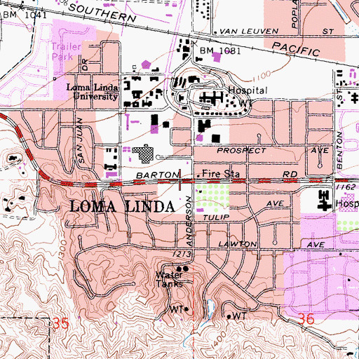 Topographic Map of Loma Linda, CA