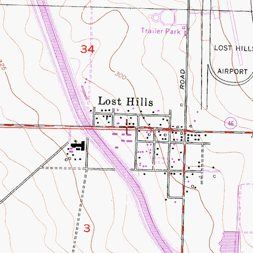 Topographic Map of Lost Hills, CA