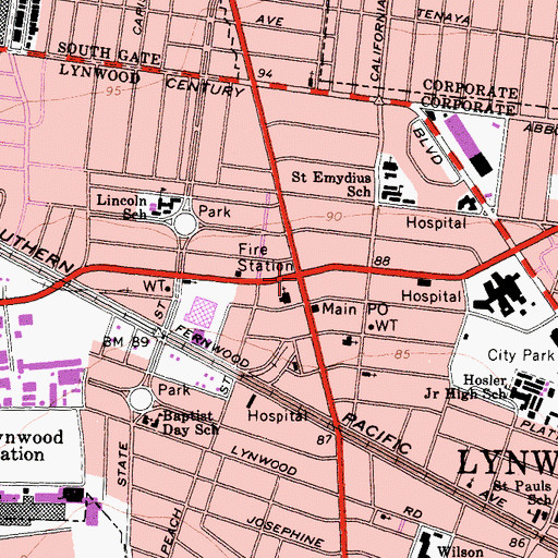 Topographic Map of Lynwood, CA