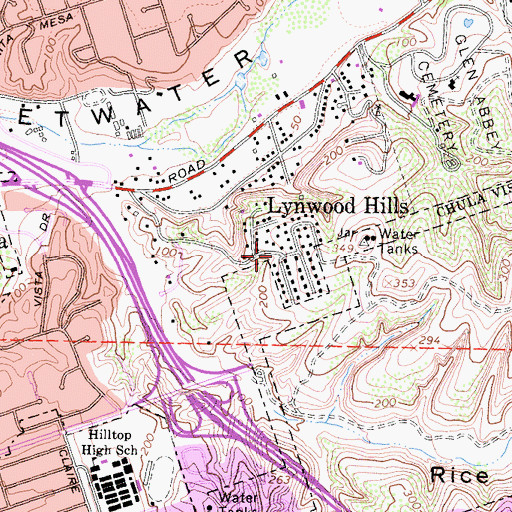 Topographic Map of Lynwood Hills, CA