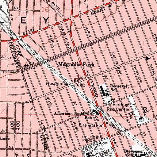 Topographic Map of Magnolia Park, CA
