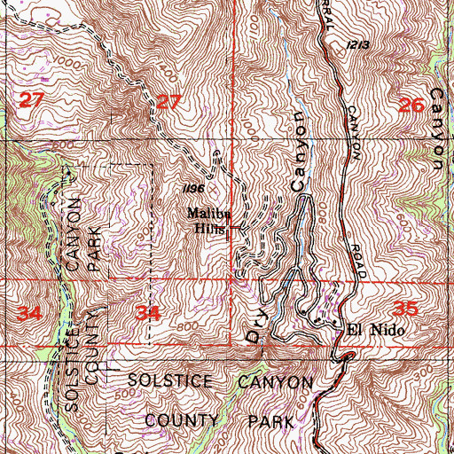 Topographic Map of Malibu Hills, CA