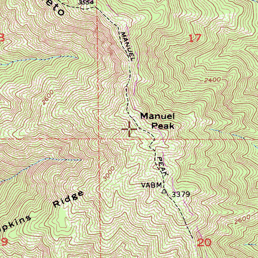 Topographic Map of Manuel Peak, CA