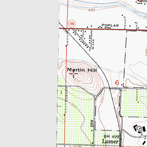 Topographic Map of Martin Hill, CA
