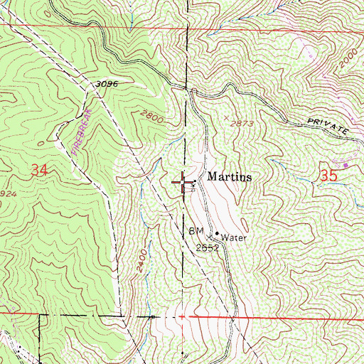 Topographic Map of Martins, CA