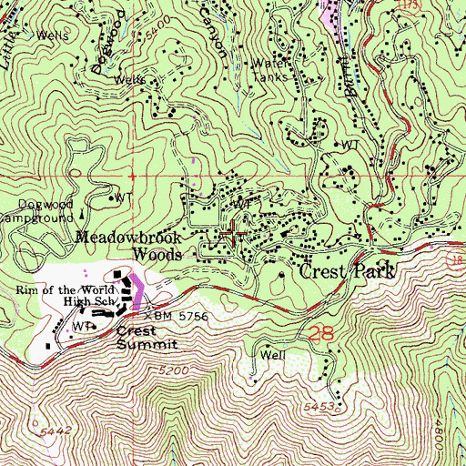 Topographic Map of Meadowbrook Woods, CA