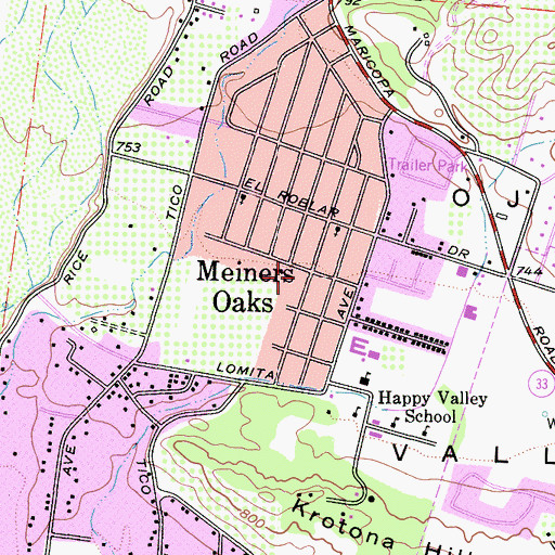 Topographic Map of Meiners Oaks, CA