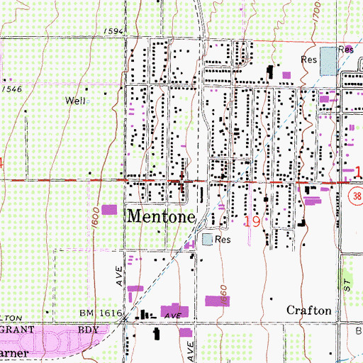 Topographic Map of Mentone, CA
