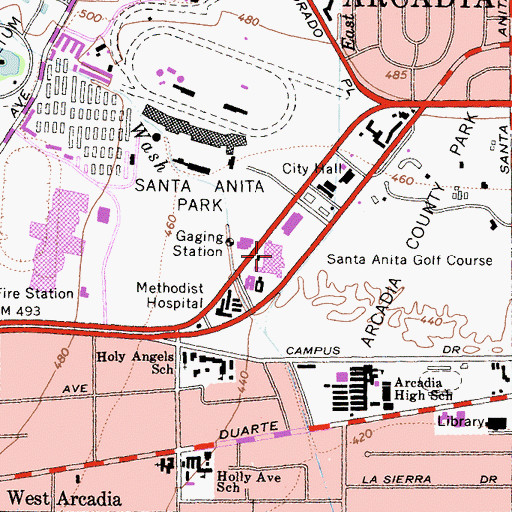 Topographic Map of Methodist Hospital of Southern California, CA