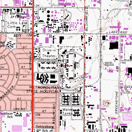 Topographic Map of Metropolitan State Hospital, CA