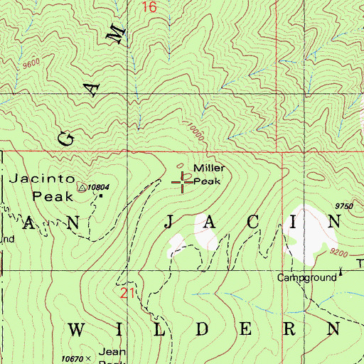 Topographic Map of Miller Peak, CA