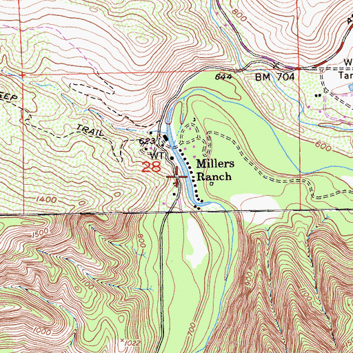 Topographic Map of Millers Ranch, CA