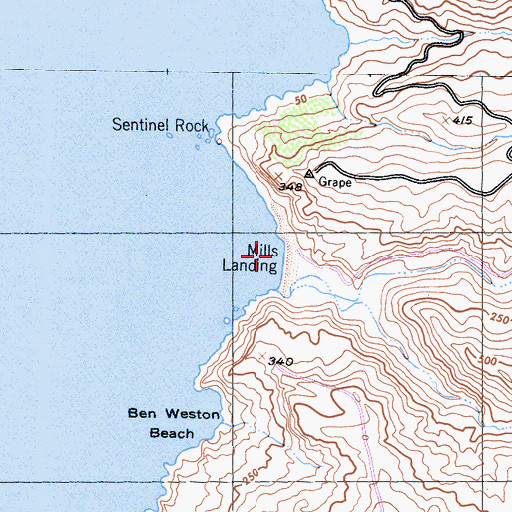 Topographic Map of Mills Landing, CA