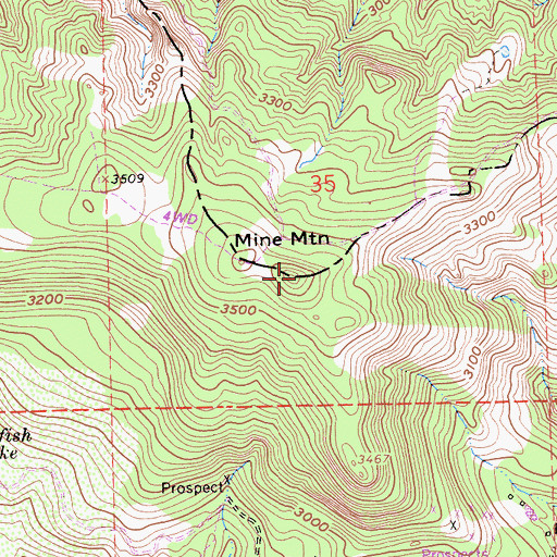 Topographic Map of Mine Mountain, CA