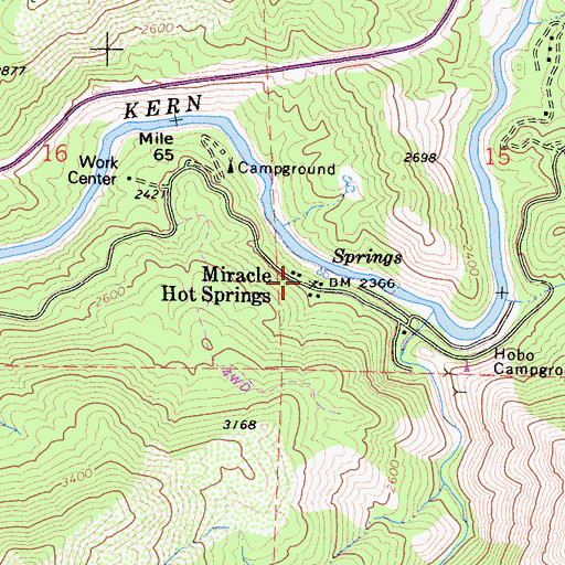 Topographic Map of Miracle Hot Springs, CA