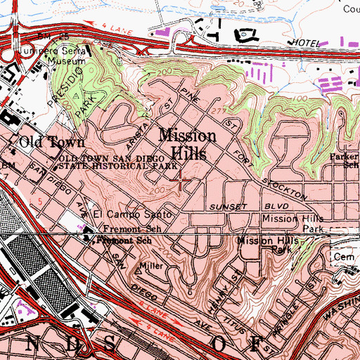 Topographic Map of Mission Hills, CA