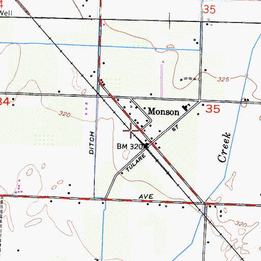 Topographic Map of Monson, CA